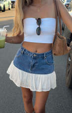 SC Lace Patchwork High Waist Denim Skirt GMYT-14129