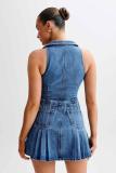 SC Sleeveless Lapel Denim Mini Dress GMYT-13612