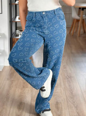 SC Love Crochet Washed Straight Leg Jeans GMYT-13037