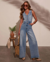 SC V Neck Sleeveless Denim Jumpsuit GMYT-18604