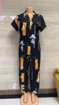 SC Plus Size Short Sleeve Print Shirt Two Piece Set GMYT-944