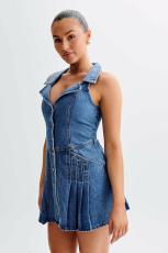 SC Sleeveless Lapel Denim Mini Dress GMYT-13612