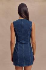 SC Fashion O Neck Sleeveless Denim Midi Dress GMYT-13613