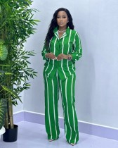 SC Stripe Long Sleeve Shirt Two Piece Pants Set GMYT-250122