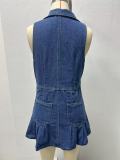 SC Sleeveless Lapel Denim Mini Dress GMYT-13612
