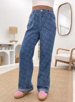 SC Love Crochet Washed Straight Leg Jeans GMYT-13037