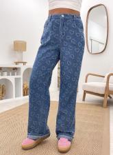 SC Love Crochet Washed Straight Leg Jeans GMYT-13037