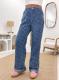 SC Love Crochet Washed Straight Leg Jeans GMYT-13037