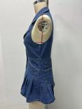 SC Sleeveless Lapel Denim Mini Dress GMYT-13612