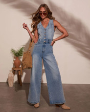 SC V Neck Sleeveless Denim Jumpsuit GMYT-18604