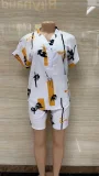 SC Plus Size Short Sleeve Print Shirt Two Piece Set GMYT-944