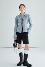 SC Long Sleeve Tie Up Denim Shirt GMYT-308