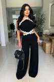 SC Wave Line Spliced Wide Leg Jumpsuit OSM-4931