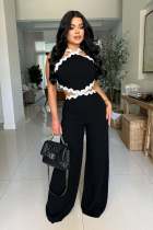 SC Wave Line Spliced Wide Leg Jumpsuit OSM-4931