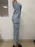 SC Off Shoulder Multi-pockets Denim Jumpsuit LSD-2468