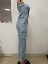 SC Off Shoulder Multi-pockets Denim Jumpsuit LSD-2468