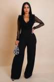 SC Mesh Patchwork Long Sleeve Jumpsuit OSM-4482