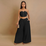 SC Solid Color Wrap Chest Top Wide Leg Pants Suit ZSD-0752