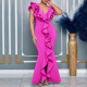 SC Solid Color V Neck Ruffles Fishtail Dress GCZF-8634