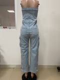 SC Off Shoulder Multi-pockets Denim Jumpsuit LSD-2468