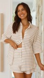SC Stripe Short Sleeve Knits Two Piece Short Set MDF-L5504