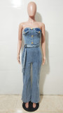 SC Washed Wrap Chest  Loose Denim Jumpsuit LX-6996