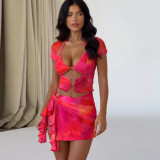 SC Print Tie Up Irregular Skirt 2 Piece Set SHD-9787