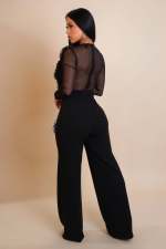 SC Mesh Patchwork Long Sleeve Jumpsuit OSM-4482