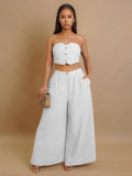 SC Solid Color Wrap Chest Top Wide Leg Pants Suit ZSD-0752