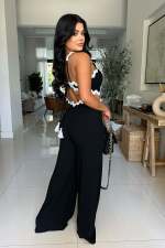 SC Wave Line Spliced Wide Leg Jumpsuit OSM-4931