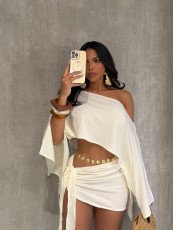 SC Slash Neck Off Shoulder Top 2 Piece Skrits Set SFY-740