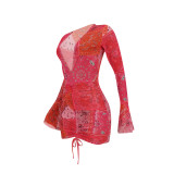 SC Mesh Deep V Neck Bodycon Dress FENF-091