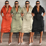 SC Plus Size Multi-pockets Drawstring Midi Dress NY-3320
