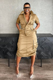 SC Plus Size Multi-pockets Drawstring Midi Dress NY-3320
