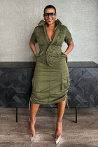 SC Plus Size Multi-pockets Drawstring Midi Dress NY-3320
