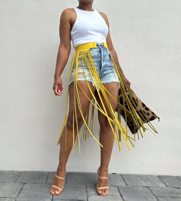 SC Solid Color Tassel Decorative Skirt(Without Jeans) HMS-5590