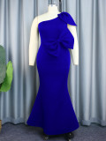SC Single Shoulder Ruffle Sleeve Bow Fishtail Dress GKEN-030402