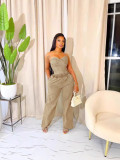 SC Plus Size Fashion Denim Tube Tops Two Piece Pants Set YMEF-5315