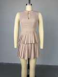 SC V Neck Sleeveless Pleated Mini Dress GCNE-1368