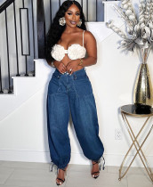 SC Fashion Zipper Drawstring Wide Leg Jeans GAKF-50403