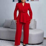 SC Plus Size Solid Color Long Sleeve Two Piece Pants Set GATE-D549