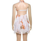 SC Print Halterneck Backless Irregular Mini Dress XEF-K25D72482