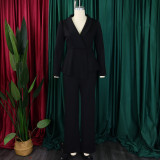 SC Plus Size Solid Color Long Sleeve Two Piece Pants Set GATE-D549