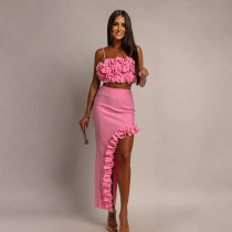 SC Sexy Sling Vest And Ruffles Irregular Skirt Suit CYA-901880