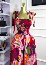 SC Sleeveless Bow Tie Up Printed Loose Jumpsuit GXIN-S-8833