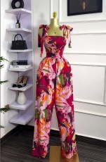 SC Sleeveless Bow Tie Up Printed Loose Jumpsuit GXIN-S-8833