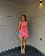 SC Slash Shoulder Sleeveless Print Mini Dress GXIN-S-8759
