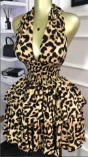 SC Sleeveless Halterneck Leopard Print Mini Dress GXIN-S-8822