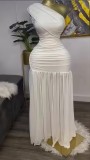 SC Solid Color Slash Shoulder Split Maxi Dress GXIN-S-8819