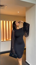 SC Solid Color Flare Sleeve Midi Dress GXIN-S-8728